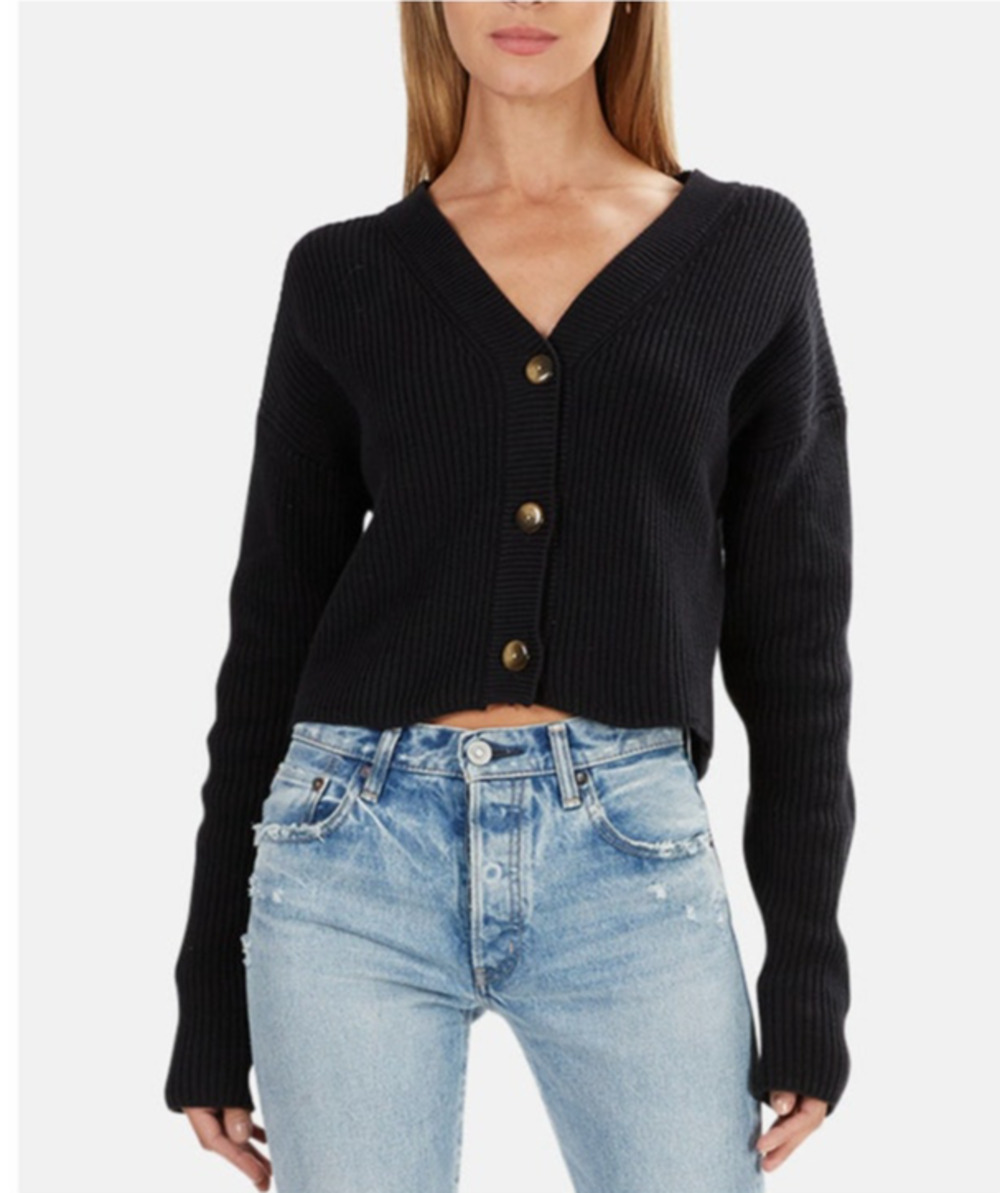 Moussy Vintage Rib Stitch Cardigan Black Small Quiet Luxary